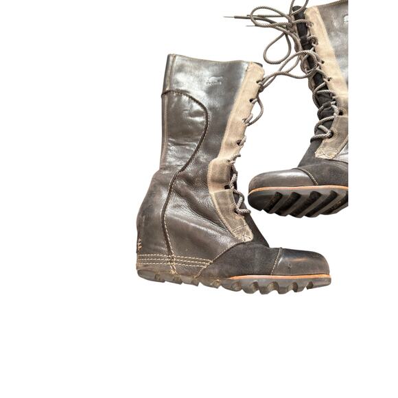 Sorel Cate the Great Boots Gray Wedge Suede Knee High Lace Up Casual Size 7 - Picture 3 of 13